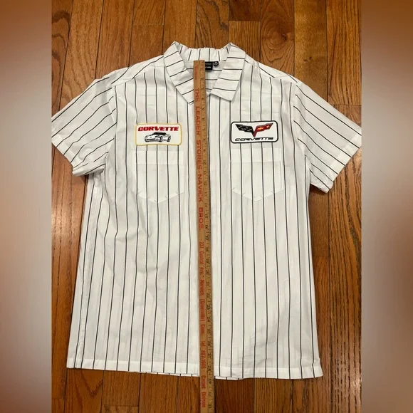 Aeropostale Chevrolet Corvette Mechanic Striped Collar Shirt Mens Medium Button - Picture 7 of 10